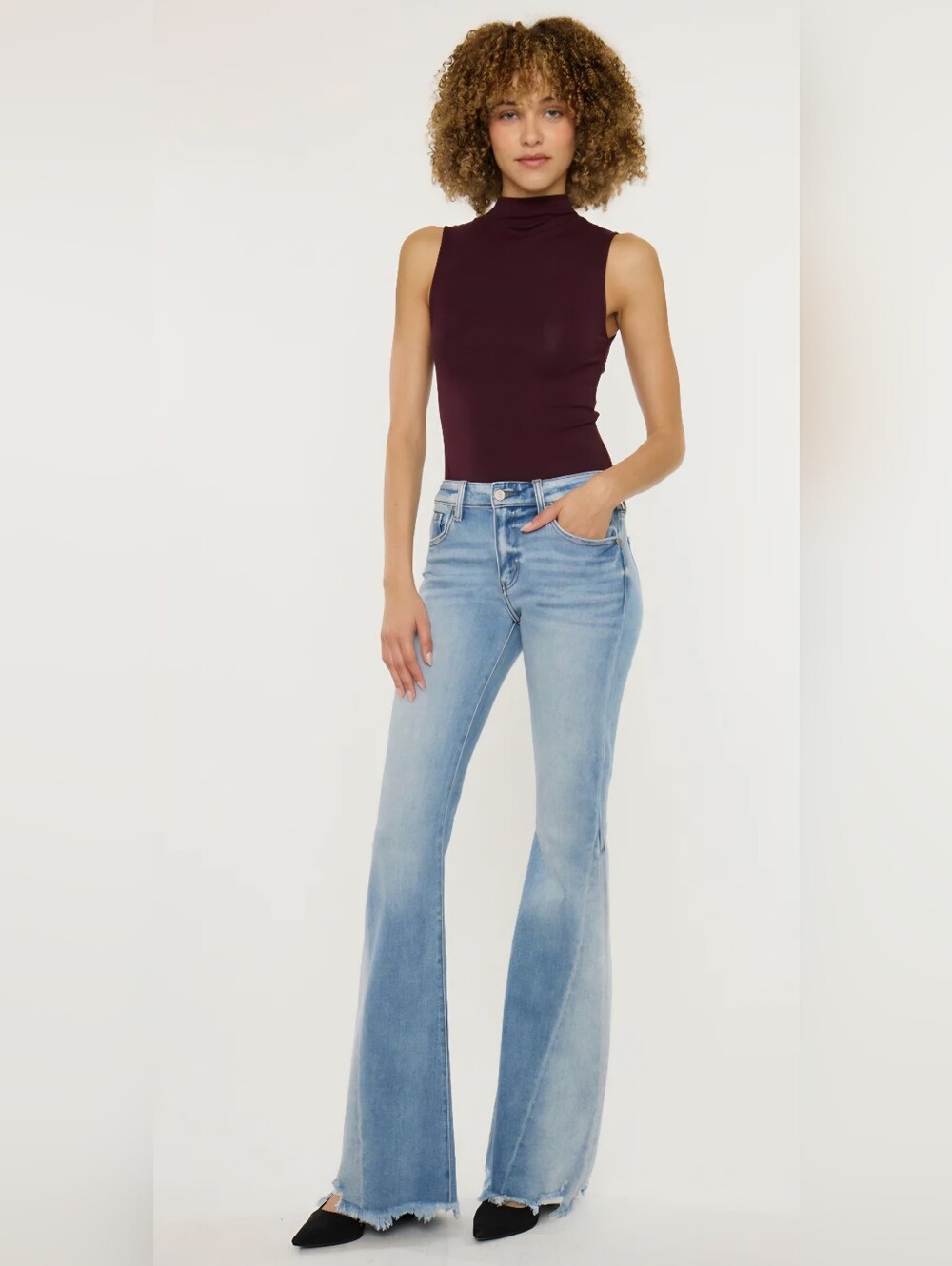 KanCan Mid Rise Medium Contrast Wash Flare Jeans Vintage Style Stretch 7/27 NEW - Picture 11 of 12